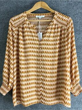 Rose & Olive Womens Geometric Top Size Large Long Sleeve Office Career Casual